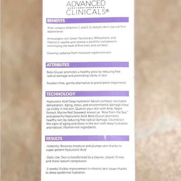 Advanced Clinicals Hyaluronic Acid with Aloe INSTANT SKIN HYDRATOR 1.75 oz. - Picture 2 of 4